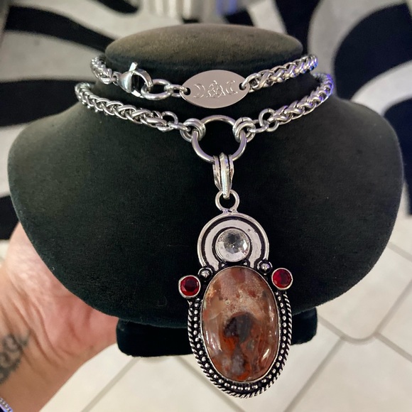 925 sterling silver overlay genuine red jasper stone boho steel chain necklace - Picture 13 of 15